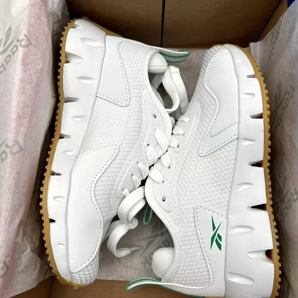Reebok Zig Dynamica Youth Boy's Sneakers Size 1 White/Brown Toe & Heel Bumpers
